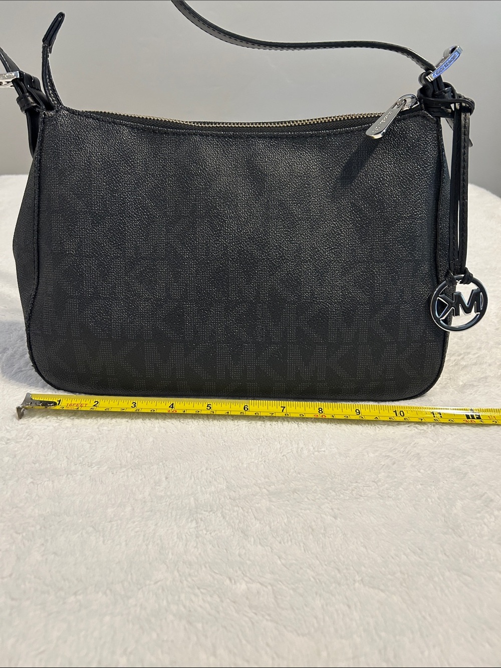 Michael Kors Black Logo-Embossed Shoulder Bag with MK Charm - Picture 8 of 11